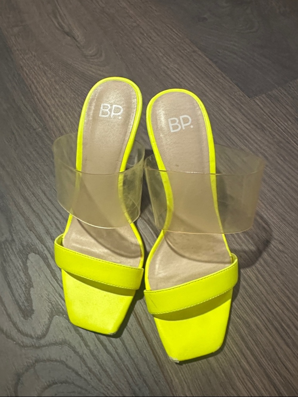 bp Neon Yellow Clear Band Slide Heels